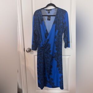 Ashley Stewart Royal Blue Floral Long Sleeve Dress